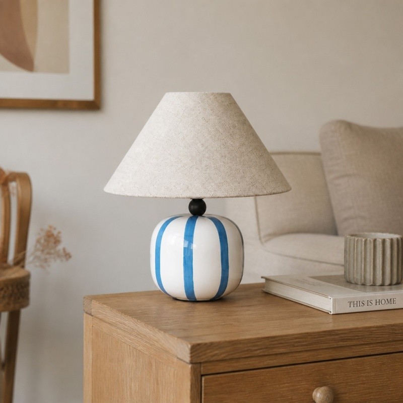 Ceruna keramische tafellamp met stoffen lampenkap - moderne minimalistische lamp voor lees- of loungeruimtes HL3611