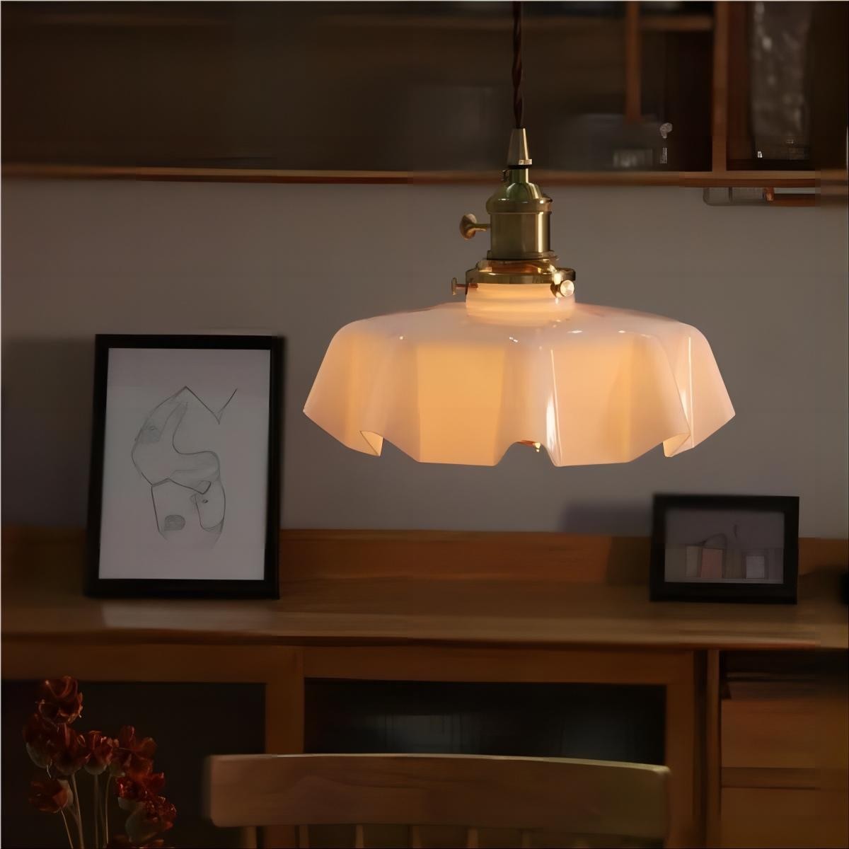 Retro Glazen Bloem Crème Hanglamp HL183