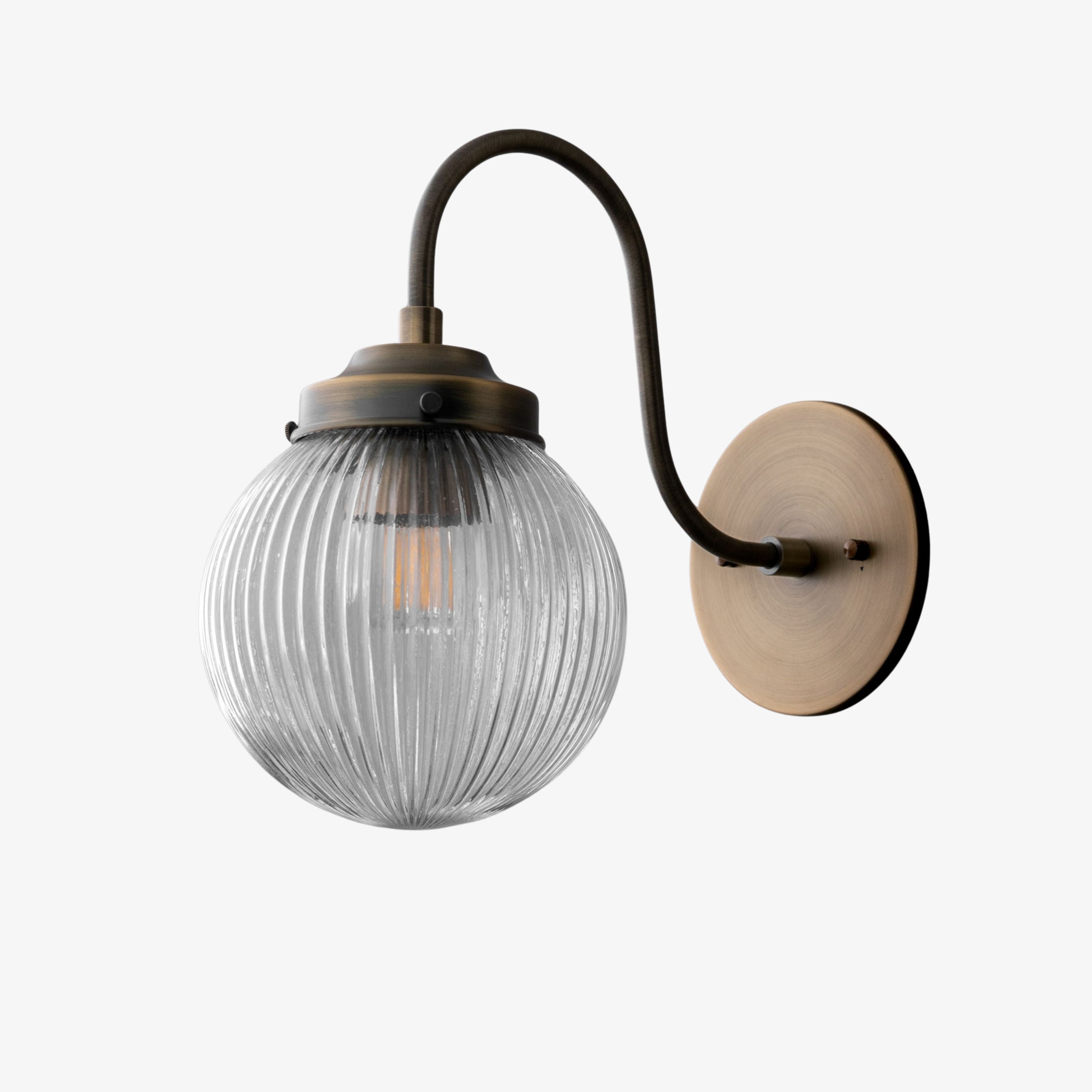 Glorica glazen wandlamp van verouderd messing - geribbelde glazen kap industriële stijl verlichting HL1772