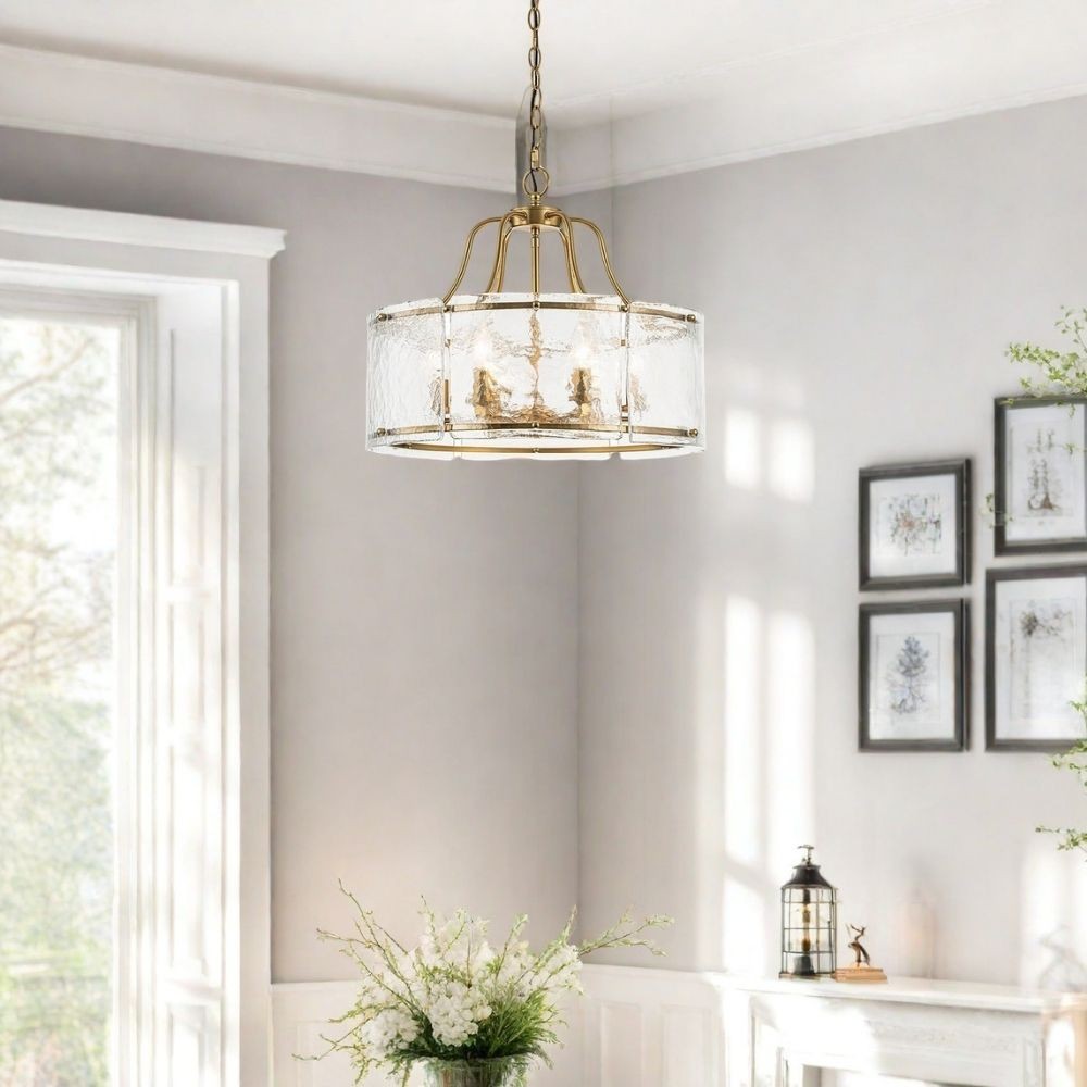 Vintage Metalen Hanglamp met Textuur van Geborsteld Glas HL1009