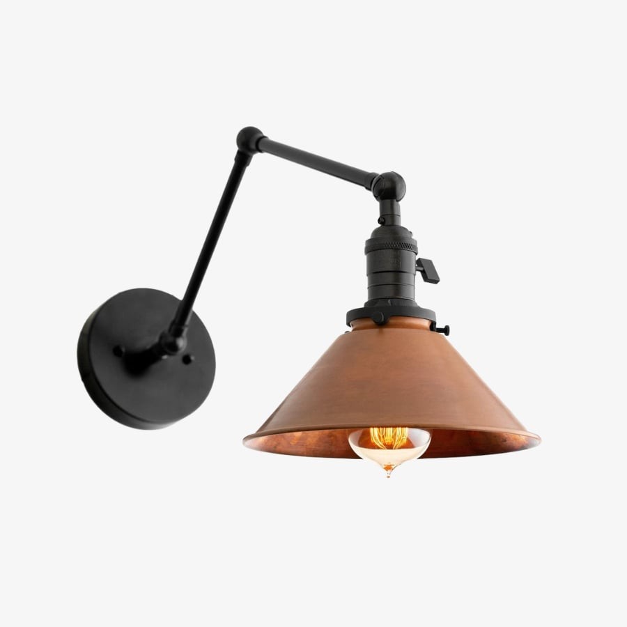 Conique metalen industriële wandlamp met verstelbare arm - vintage koperen kegelvormige kap voor taakverlichting HL1752