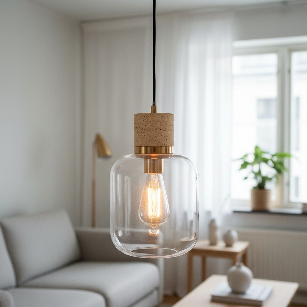 Korlisse Hanglamp van natuursteen en glas - Stijlvolle lamp voor de woonkamer of zitkamer HL2124