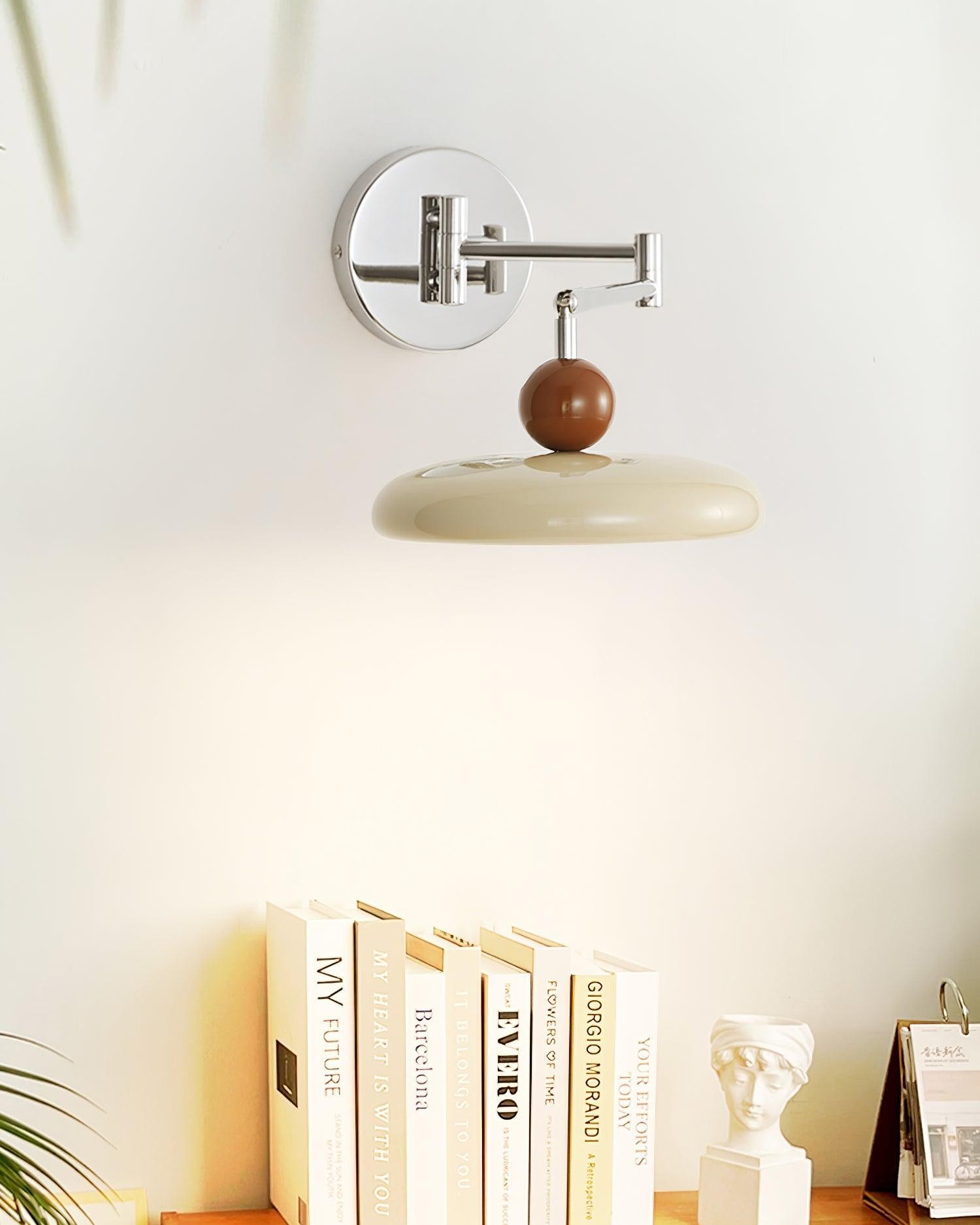 Crèmekleurige verstelbare zwenkarm schijf leeswandlamp HL606