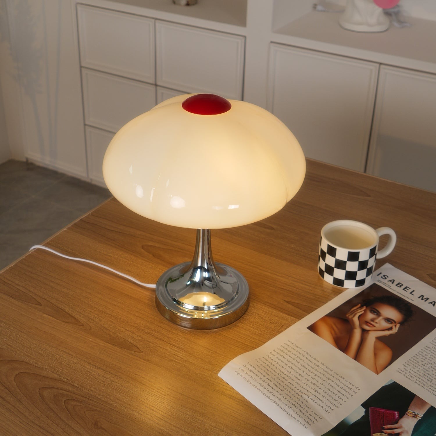 Crèmekleurige glazen paddestoel tafellamp HL883