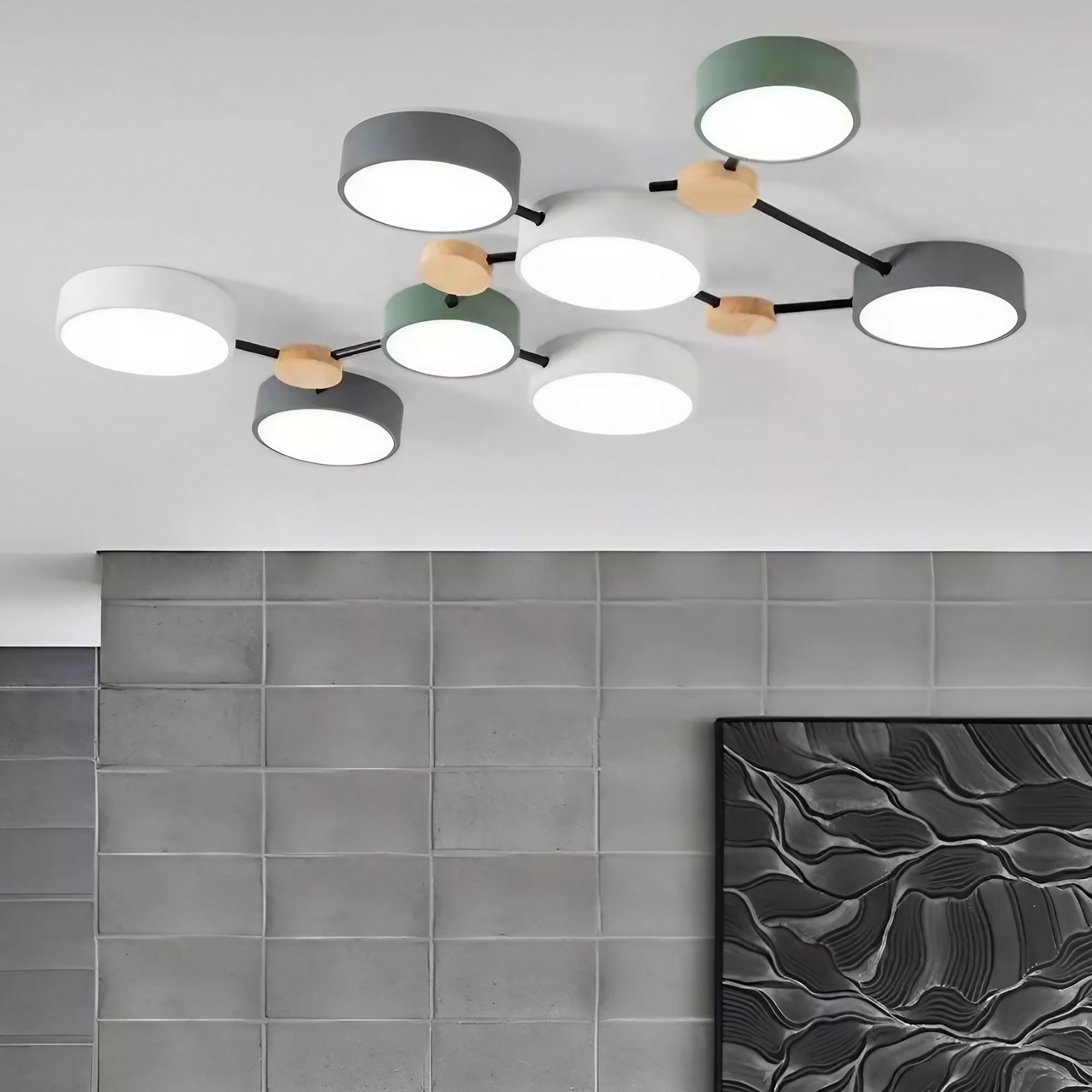 Moderne plafondlamp met houten schijf - LED-lamp met takken voor woonkamer HL1346