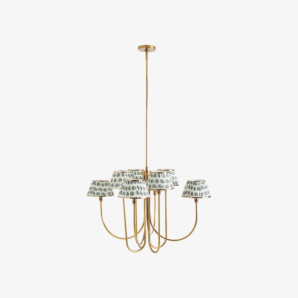 Ruchee Kroonluchter - Plafondlamp met gelaagde stoffen kap en messing frame voor eet- of woonkamer HL1891