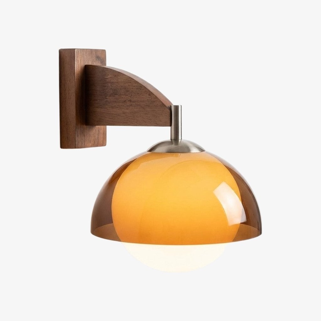 Afterglow Moderne Sunset Wandlamp - Ontwerp met dubbele glazen kap en voet met houtstructuur HL2363