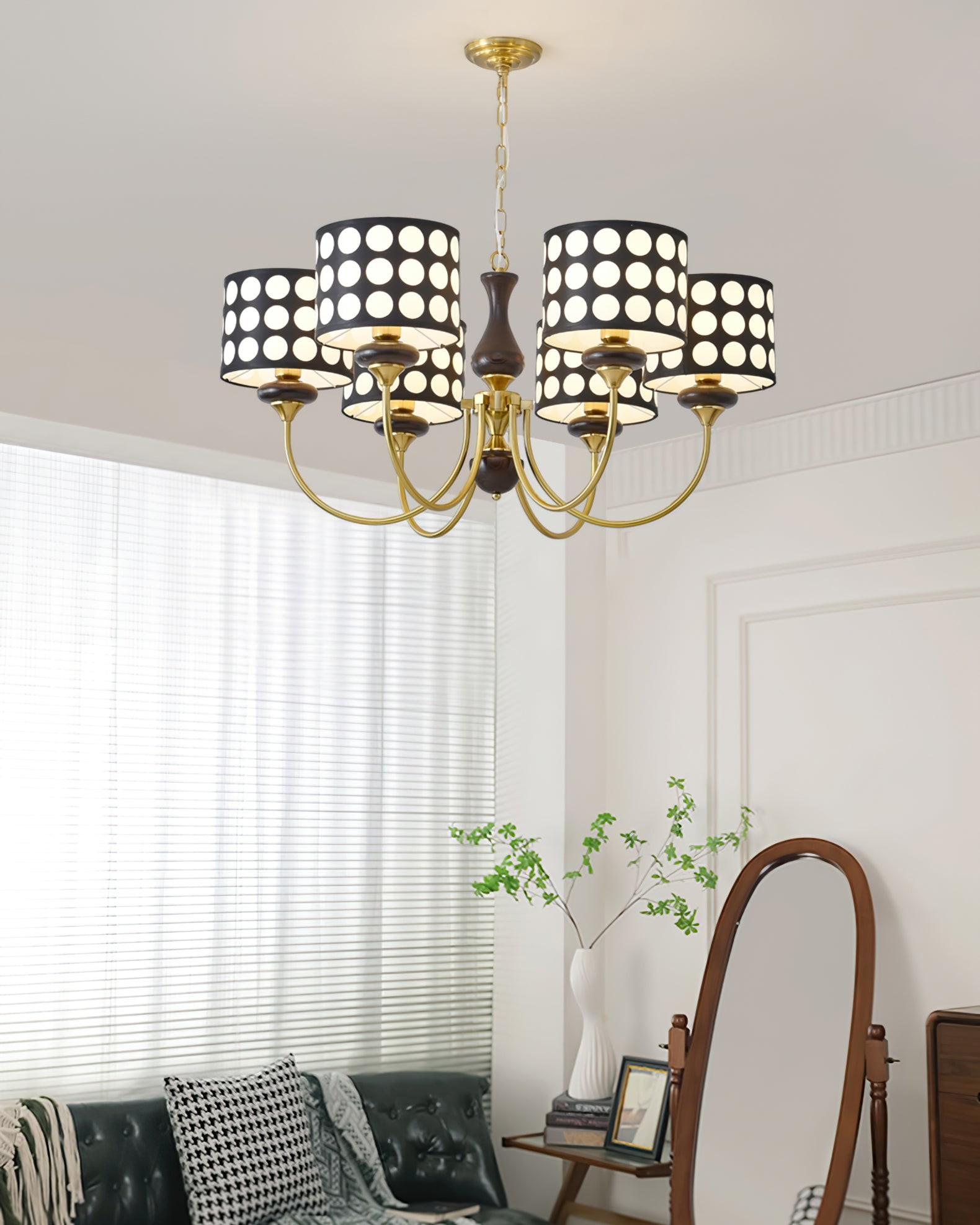 Moderne luxe zwarte kroonluchter met meerdere koppen en stippen HL1121