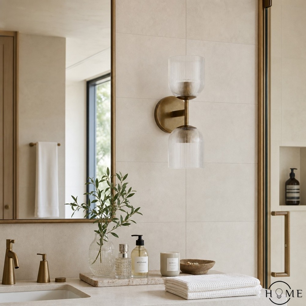 Bravira geribbelde glazen wandlamp - metalen wandlamp met heldere glazen kap HL1552