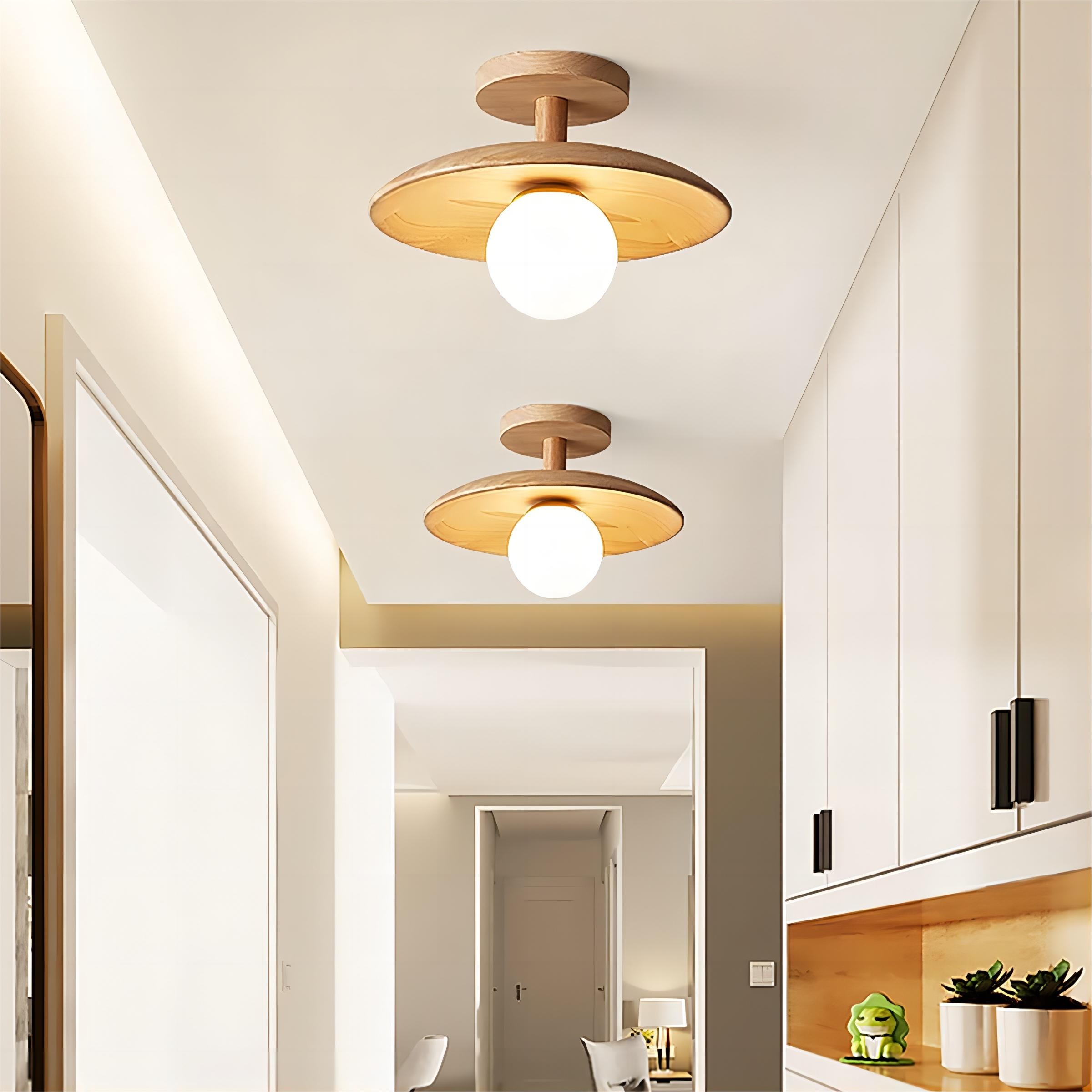 Rustieke Plafon houten glazen plafondlamp HL93