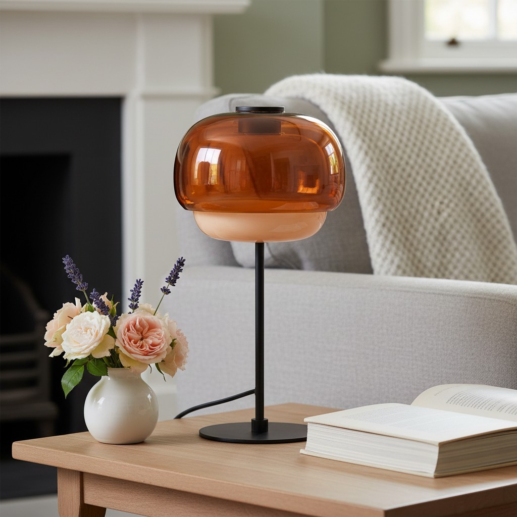 Clinco Dome Tafellamp van Gekleurd Glas - Retro Paddenstoelvormige Nachtlamp voor de Slaapkamer HL1095