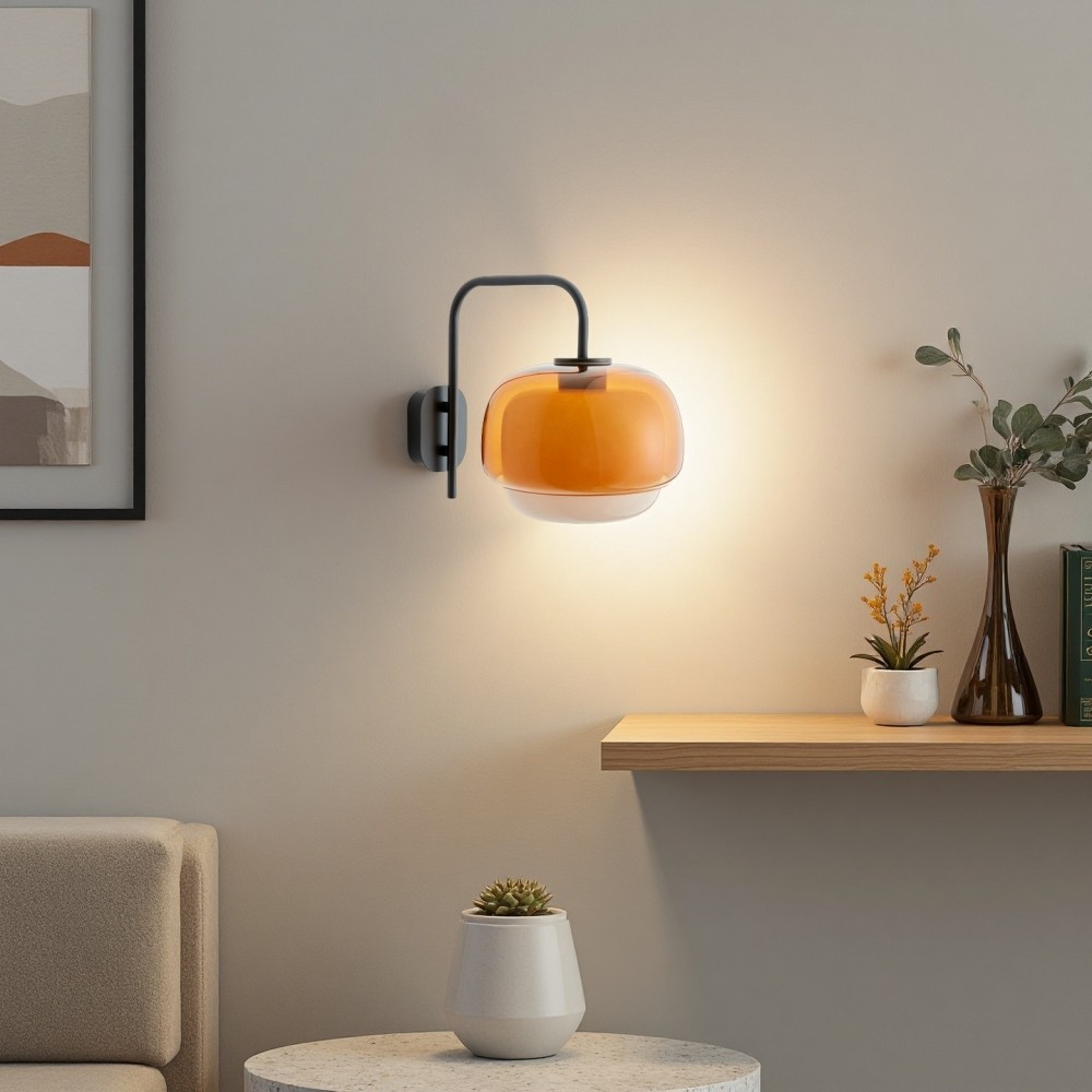 Clinco Wandlamp van gekleurd glas - Dubbele bolvormige lamp in de vorm van een paddenstoel HL1097