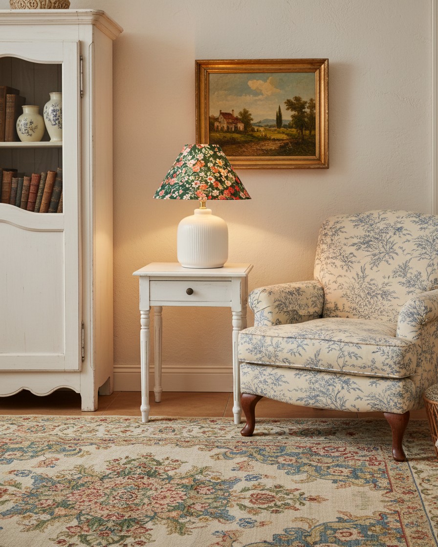 Tafellamp met groenblijvende bloemenprint HL2880