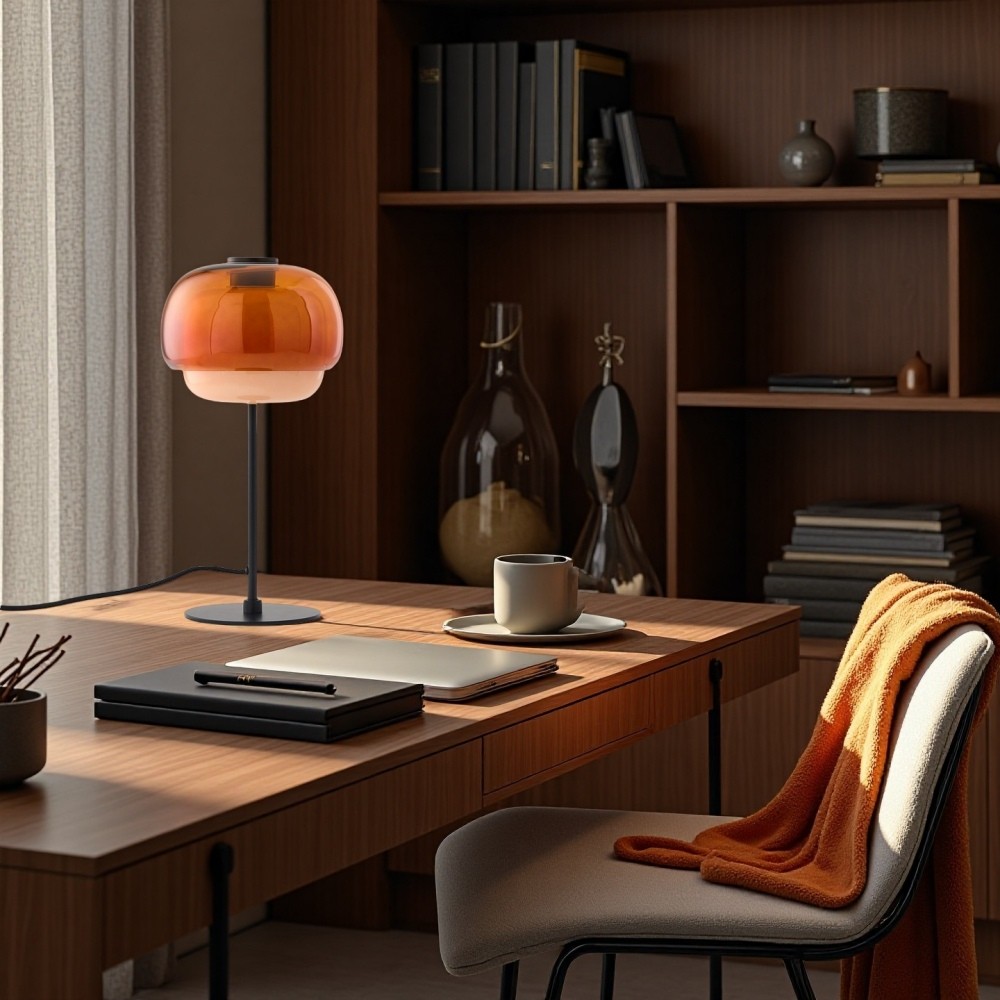Clinco Dome Tafellamp van Gekleurd Glas - Retro Paddenstoelvormige Nachtlamp voor de Slaapkamer HL1095