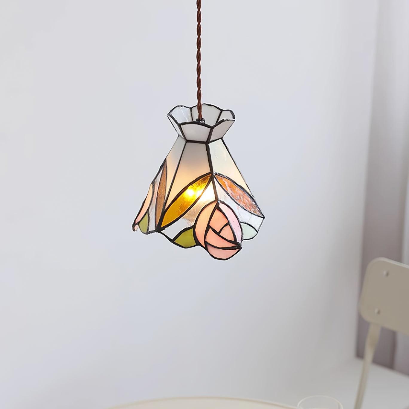 Franse Retro Rozen Glas-in-lood Hanglamp HL908