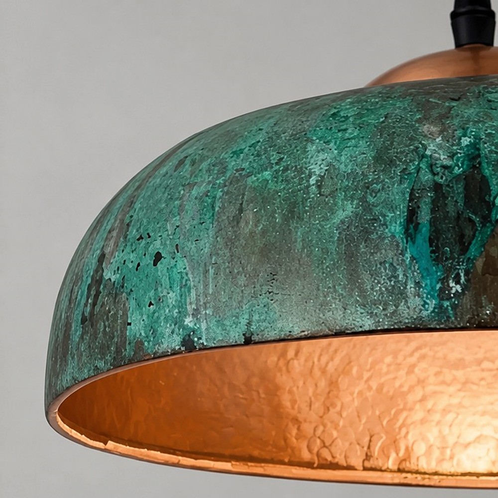 Aerugix Vintage hanglamp met gehamerde koperen koepel - natuurlijke metallic afwerking voor de eetkamer HL3580