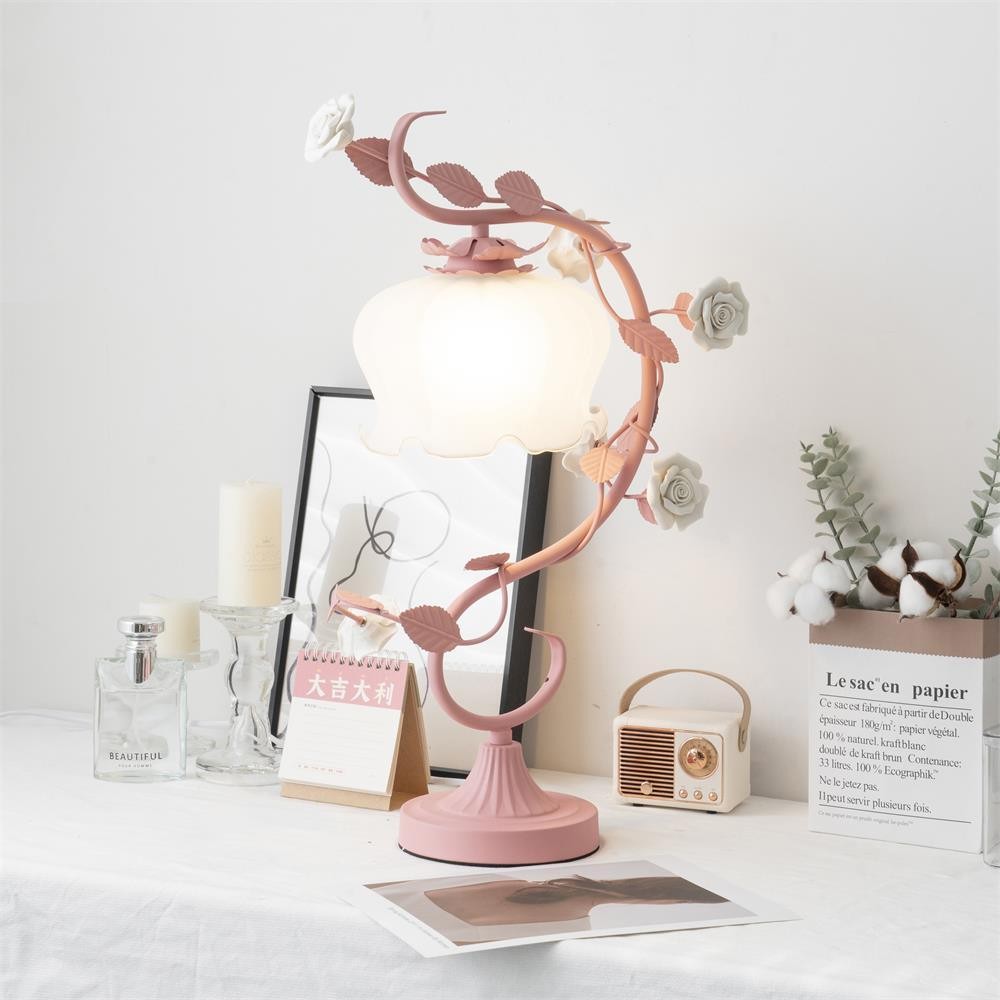 Groen Roze Wit Rozen Bloem Tafellamp HL767