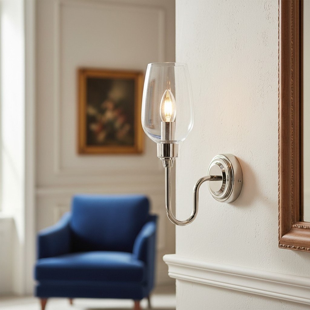 Clarione Art Deco wandlamp met transparante glazen kap - Modern metalen ontwerp voor gangen HL2112