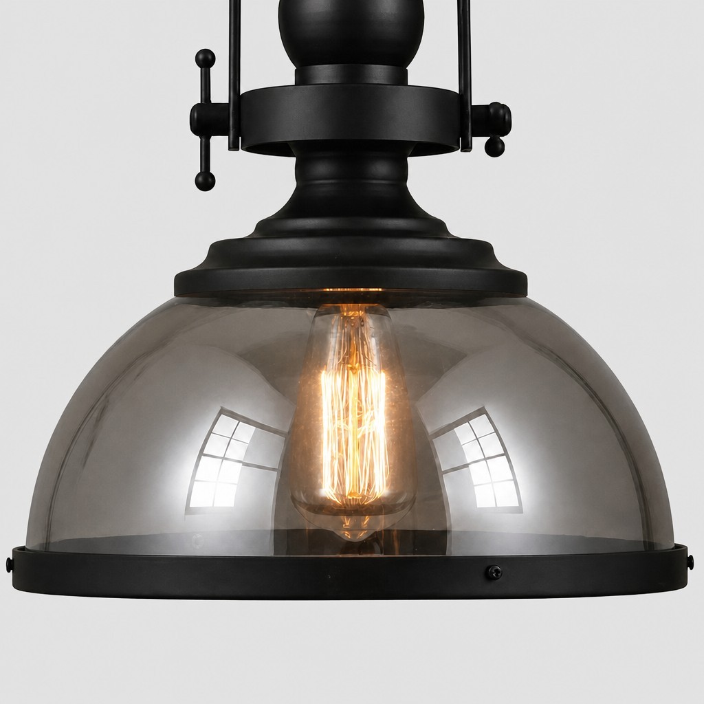 Ivoran industriële hanglamp van metaal met rookkleurig glas - Geschikt voor keukeneiland HL3575