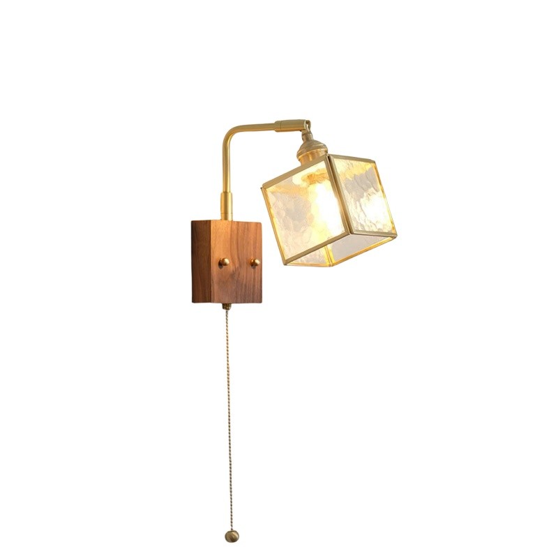 Vierkante glazen verstelbare houten wandlamp HL671