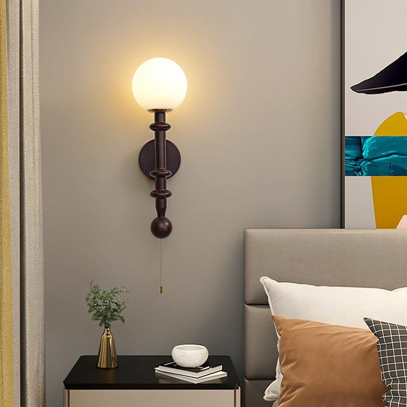 Franse eenvoudige vintage nachtkastje houten glazen wandlamp HL768