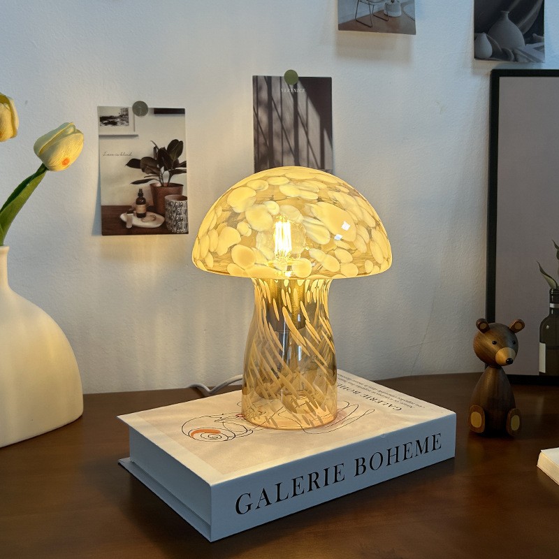 Retro Paddestoel Bruin Glazen Tafellamp HL175