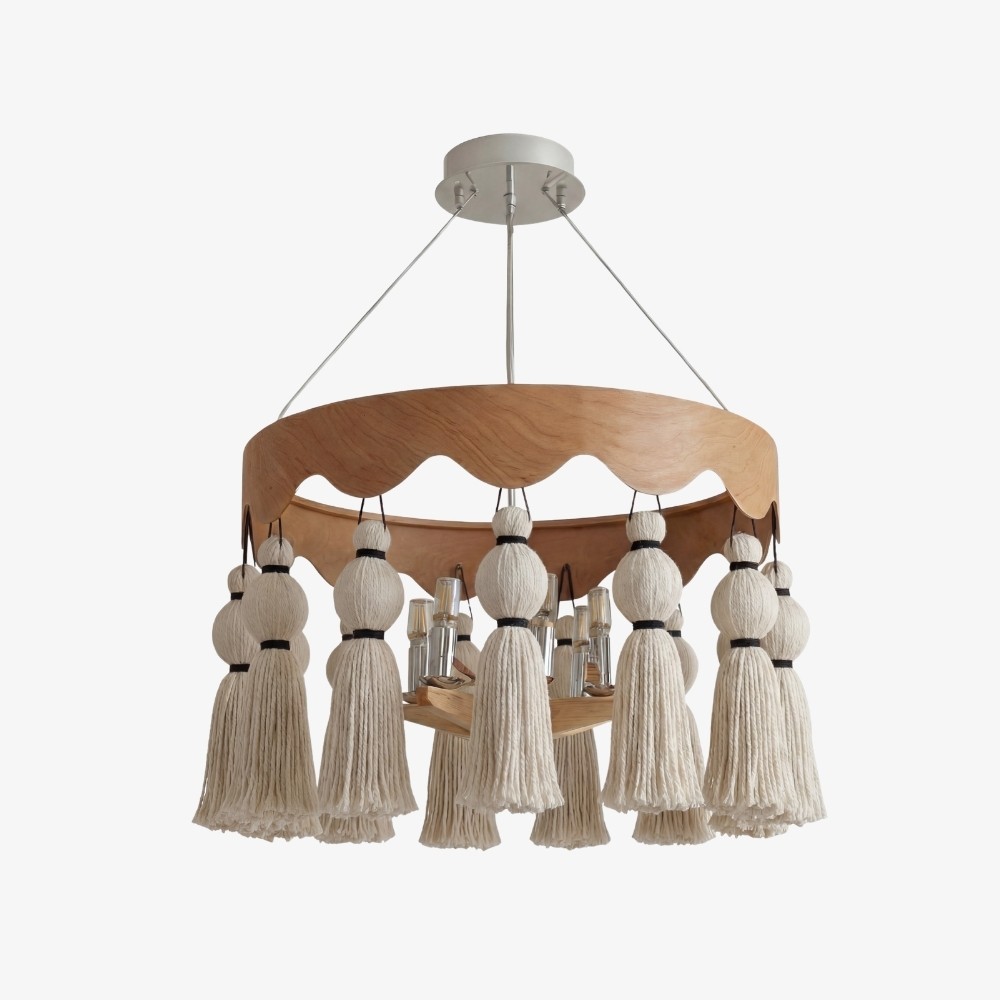 FringeAura Boho Kwastjes Kroonluchter - Grote Kroonluchter met Katoenen Franjes voor Eet- en Woonkamer HL2450