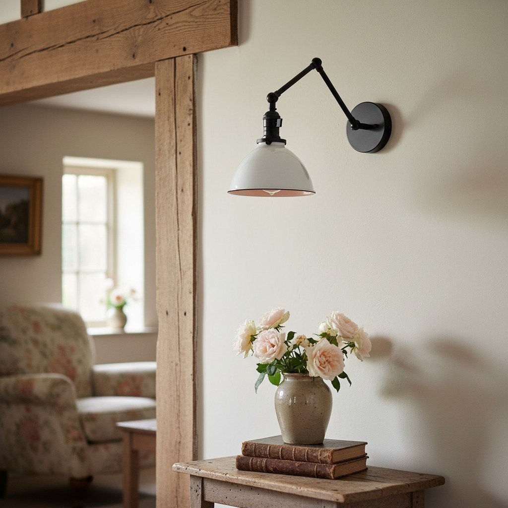 Conique metalen vintage industriële wandlamp met zwenkarm - verstelbare koepelvormige kap voor studie HL1675
