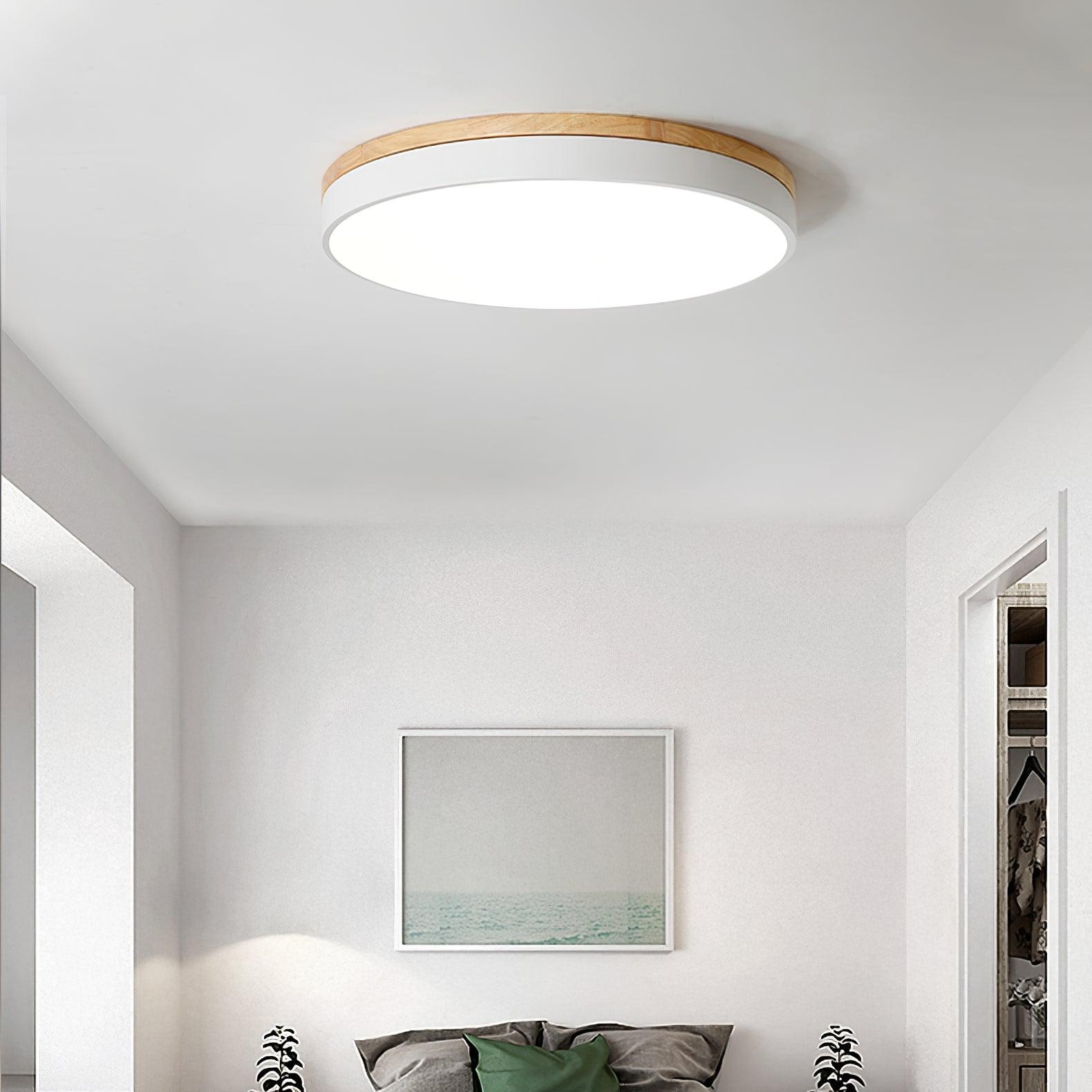 Witte ronde houten plafondlamp HL828