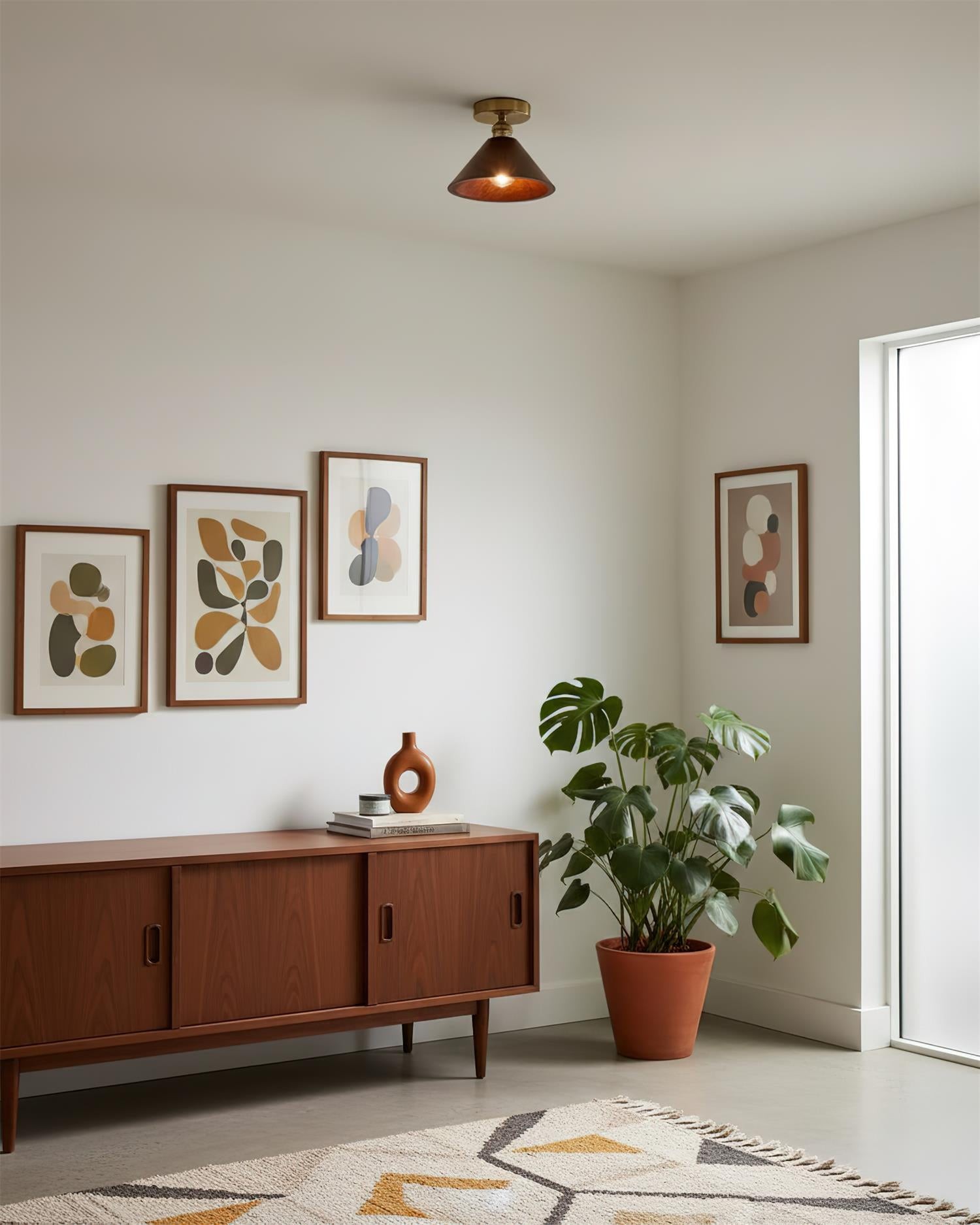 Plafondlamp met kraag van hout HL2788