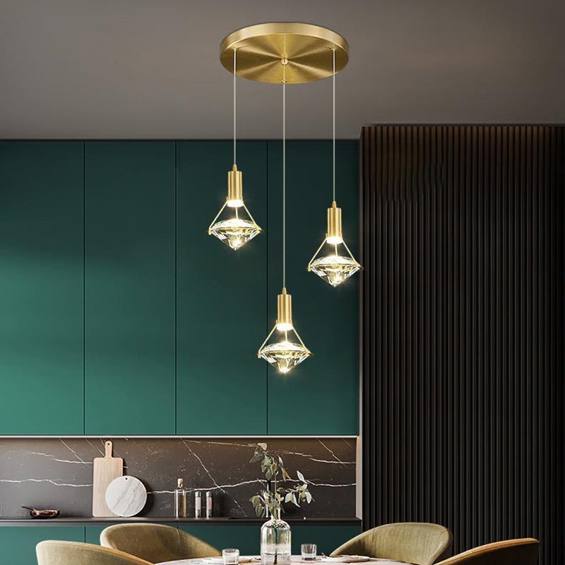 Ruitvormige koperen kristallen hanglamp HL1247