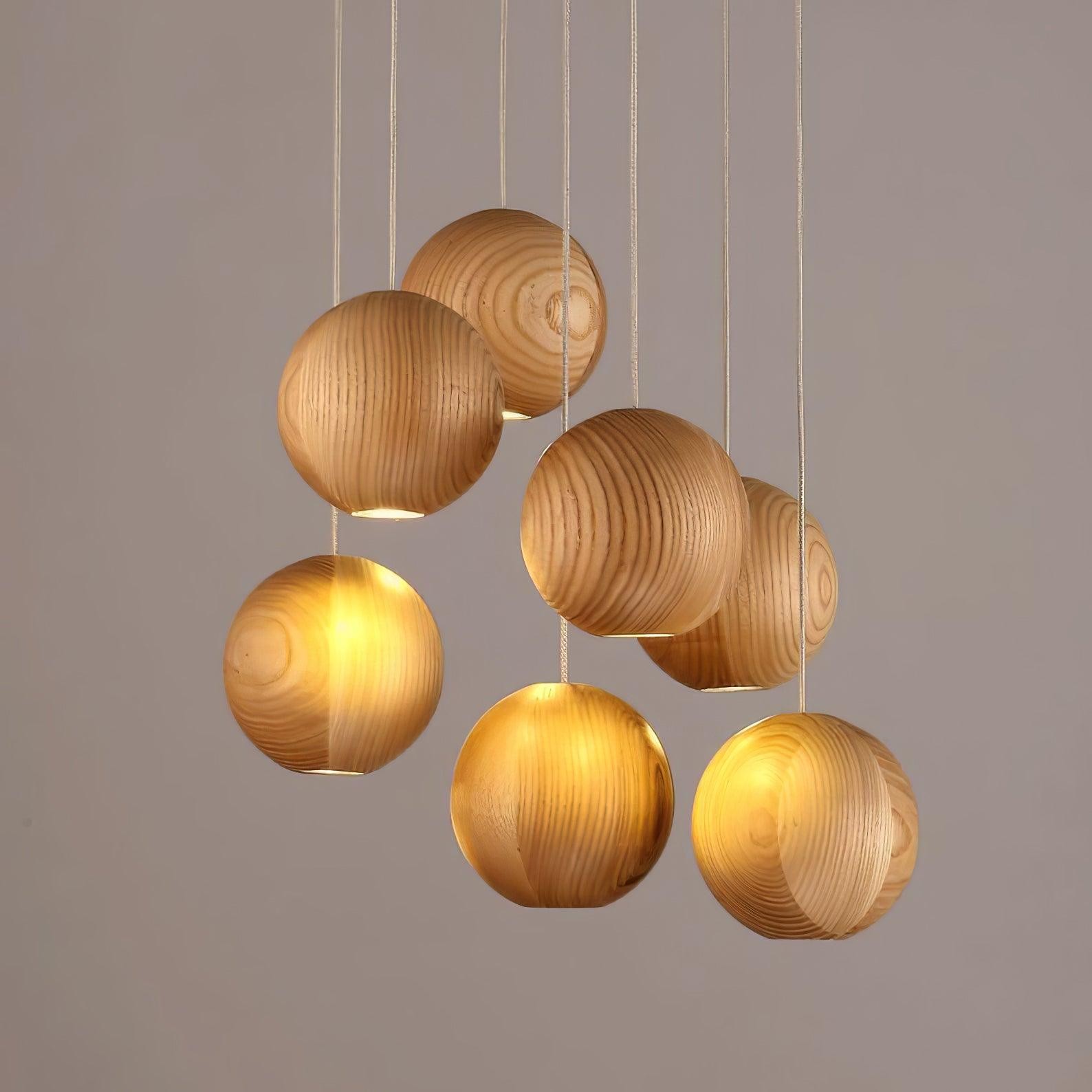 Houten bolvormige cluster hanglamp HL930