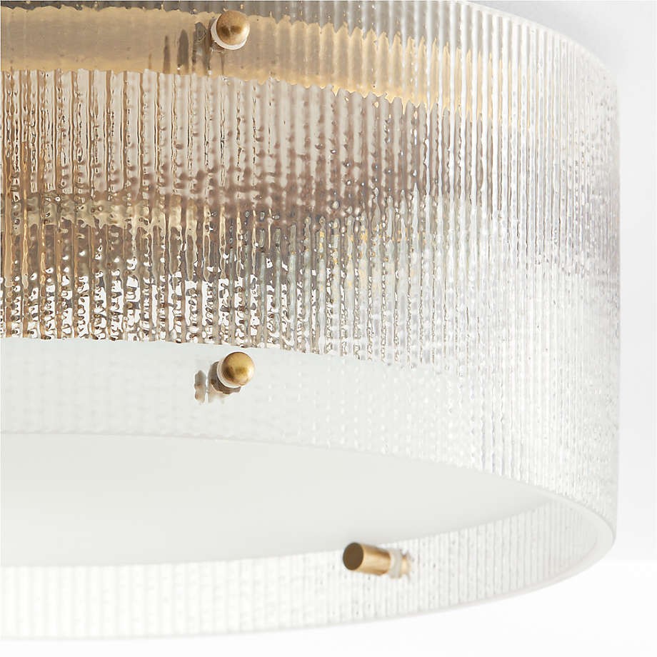 Glimmerove Ronde Plafondlamp van geribbeld glas en messing – Rustiek-chique plafondlamp voor woonkamers en badkamers HL2442
