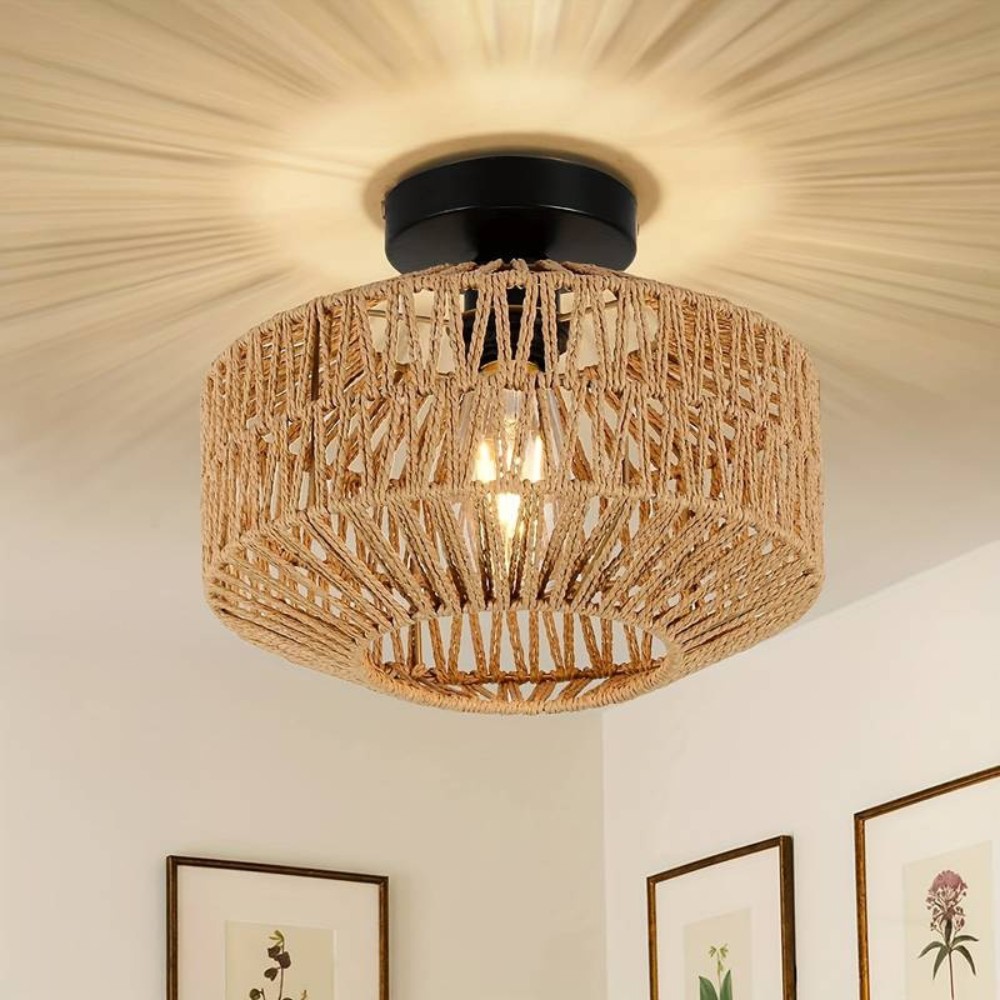 Geweven lantaarn Boho Radiance rotan plafondlamp HL3399