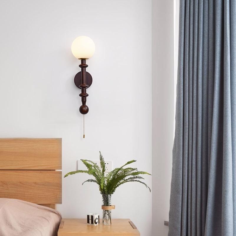 Franse eenvoudige vintage nachtkastje houten glazen wandlamp HL768