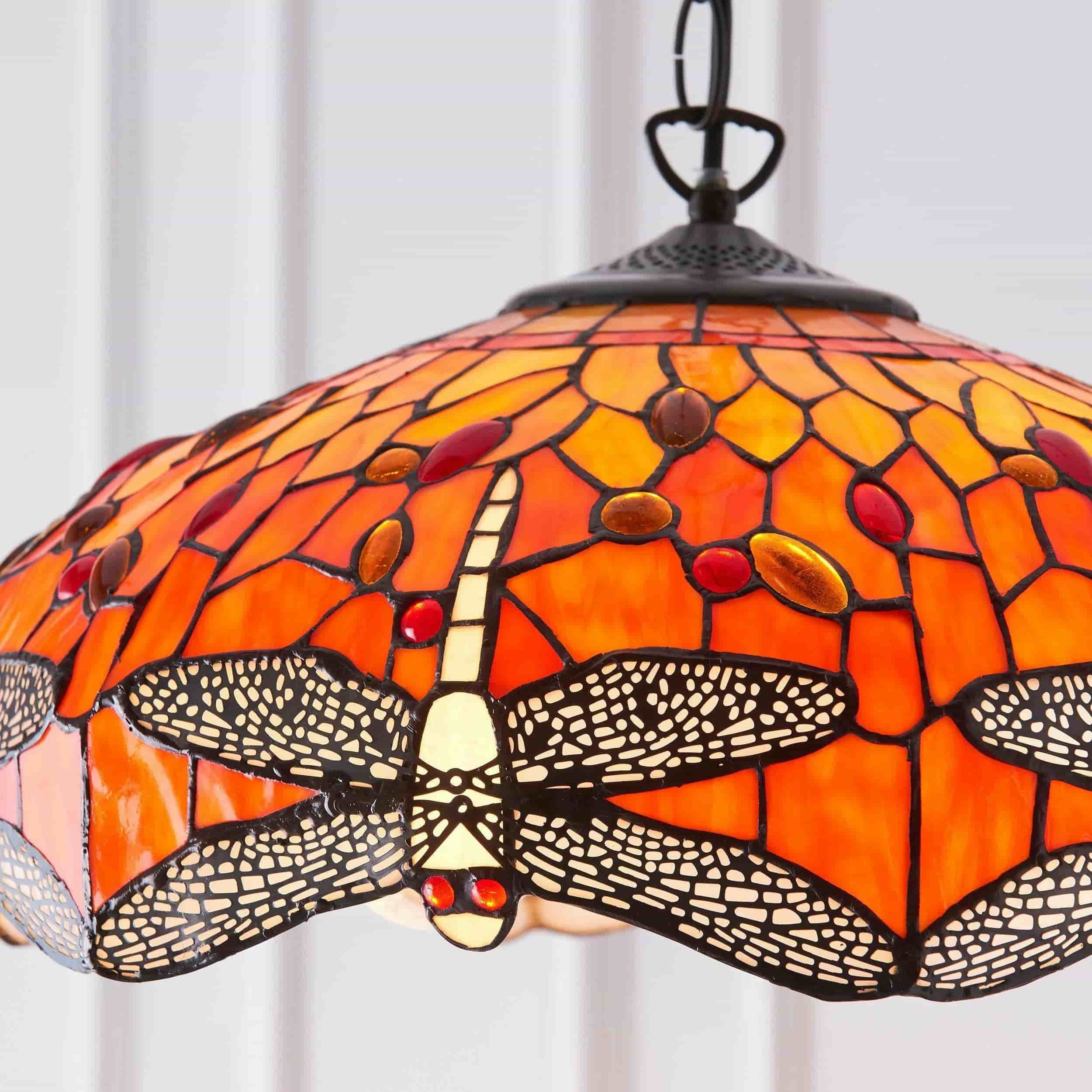 TF Dragonfly Tiffany hanglamp - Art Nouveau hanglamp met glas-in-lood voor de woonkamer HL2045