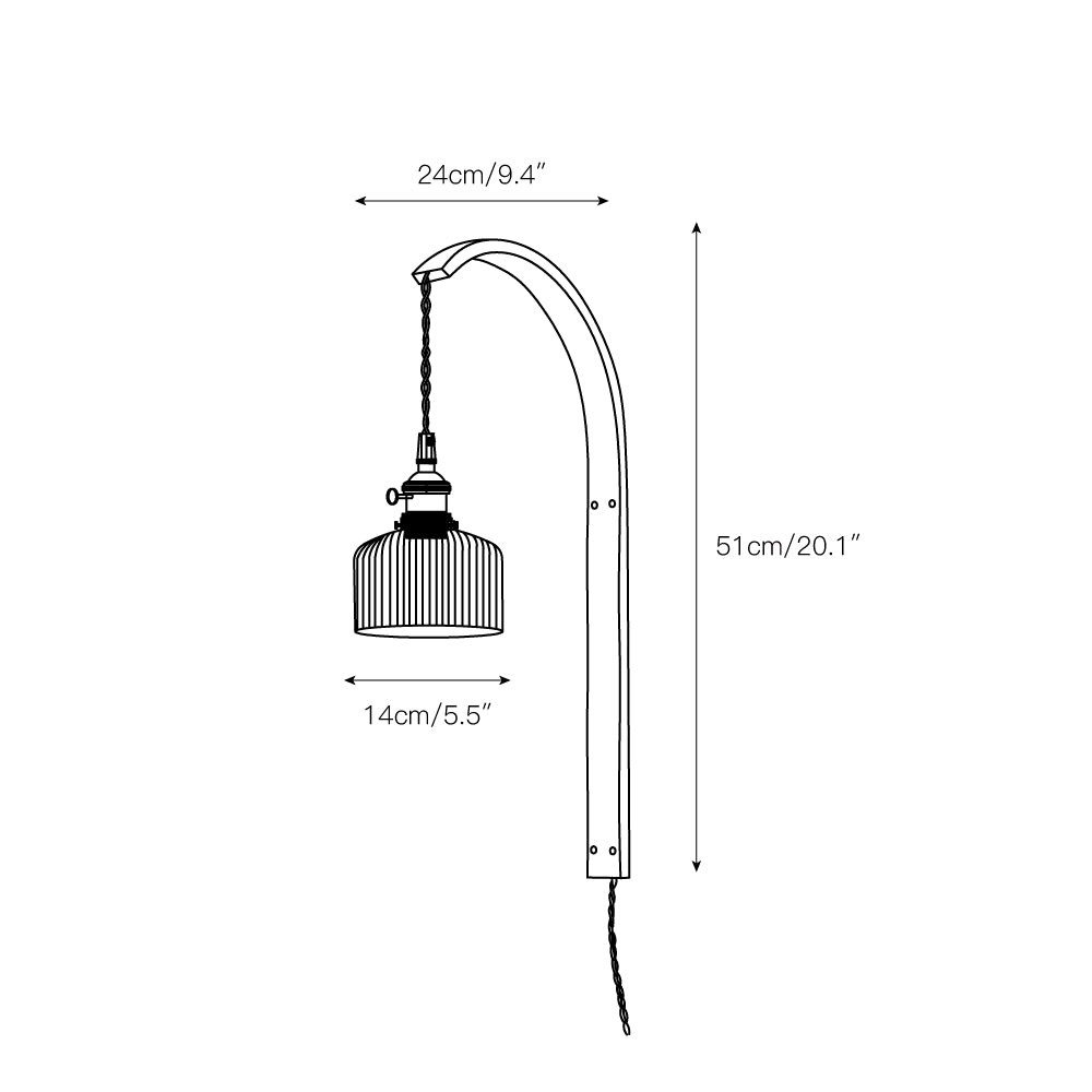Gebogen walnootkleurige keramische wandlamp met stekker HL3051