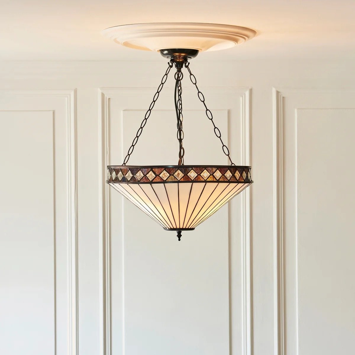 TF Fargo Verstelbare Hanglamp met Glas-in-lood-geïnspireerde omgekeerde kap voor kookeiland en eettafel HL2177