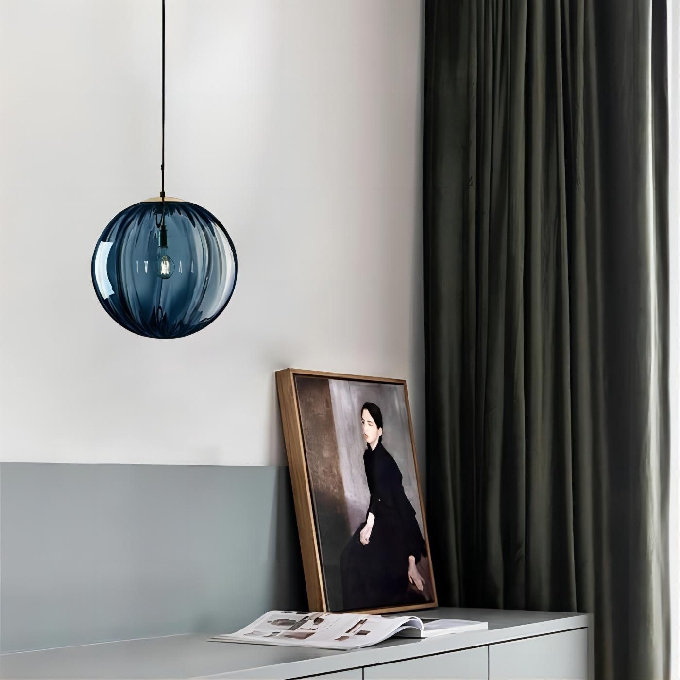 Glazen Bol Hanglamp Met Scandinavisch Waterpatroon HL260