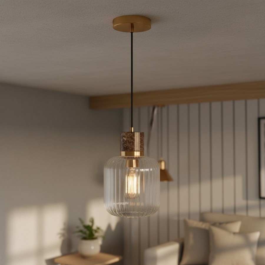 Korlisse Hanglamp van natuursteen en glas - Stijlvolle lamp voor de woonkamer of zitkamer HL2124
