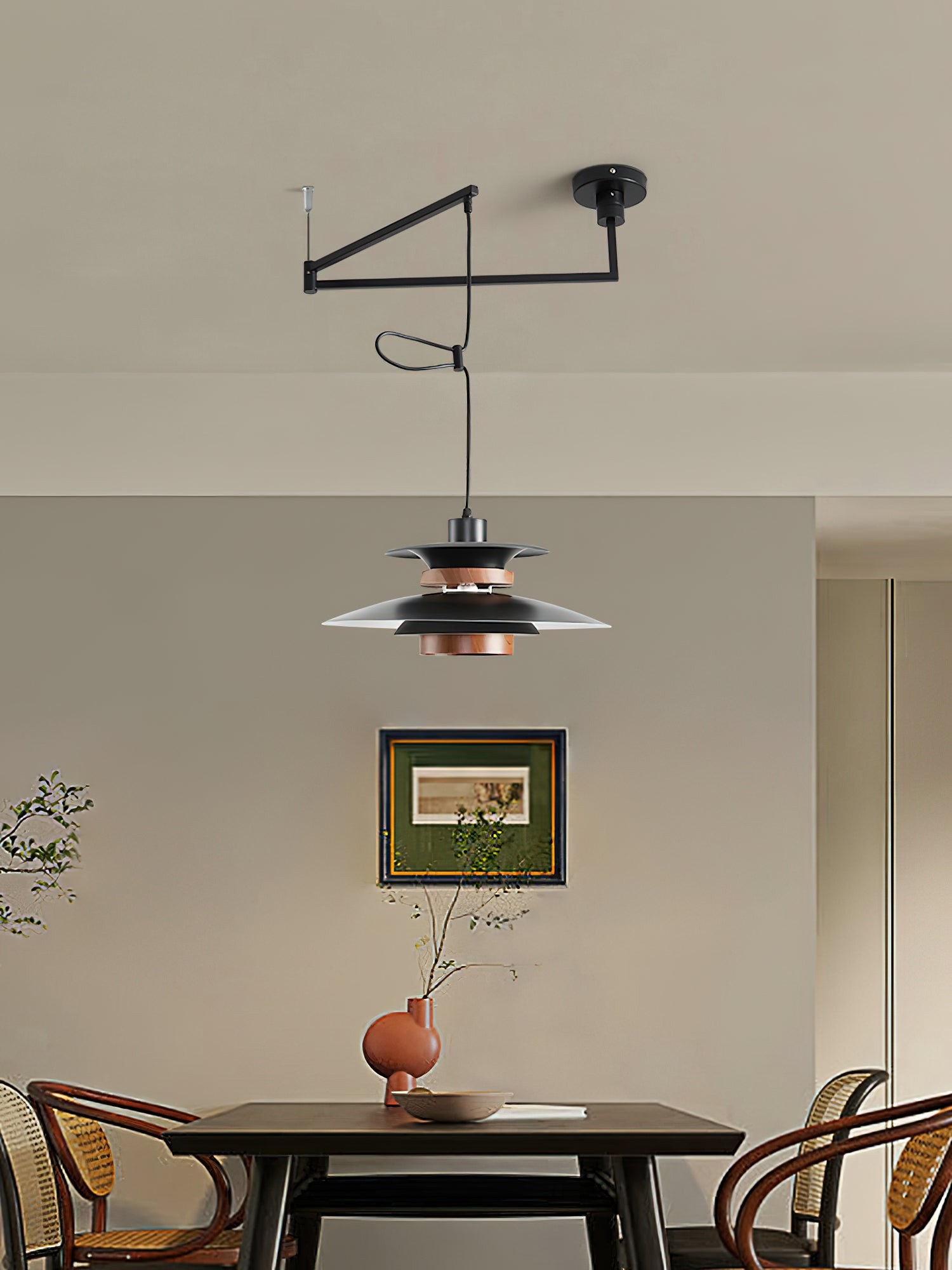 Meerlaagse houtnerf hanglamp met zwenkarm HL1088