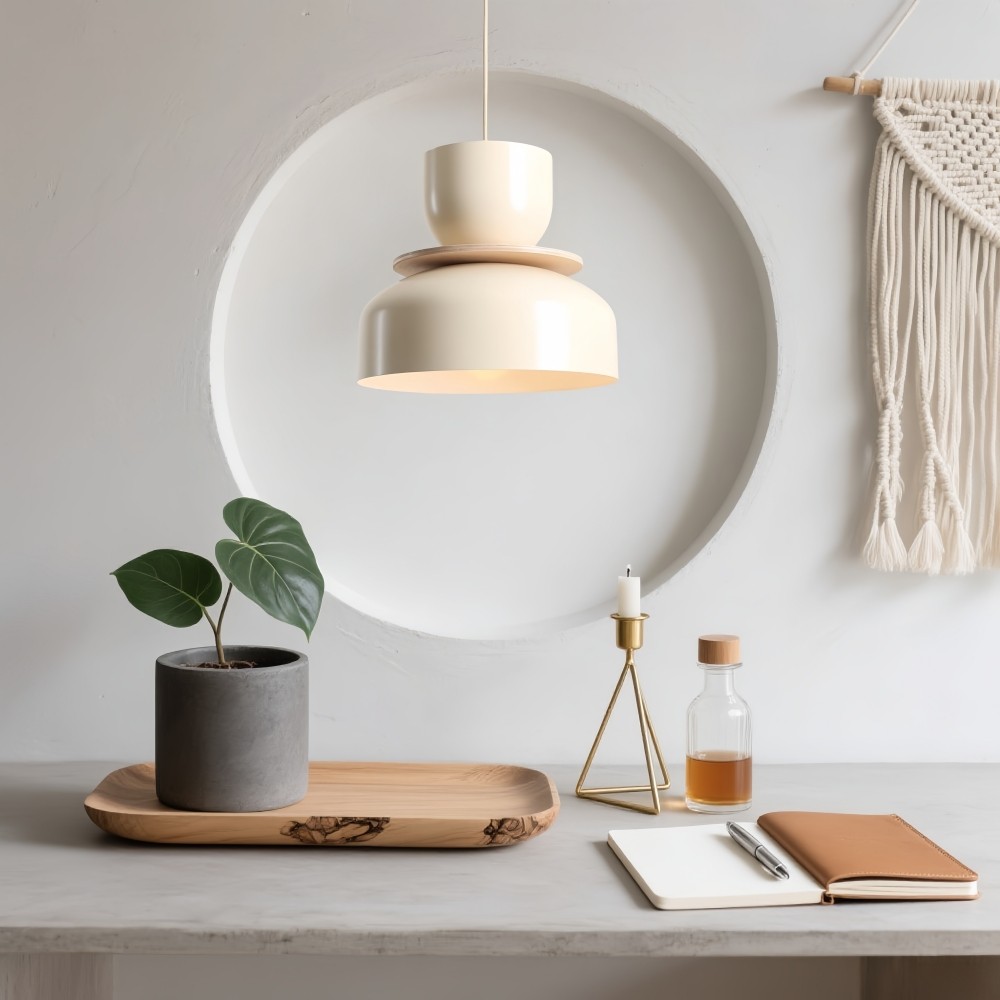 Hanglamp met metalen kom en kap - Houten Macri Kleurrijke Keukenlamp HL1068