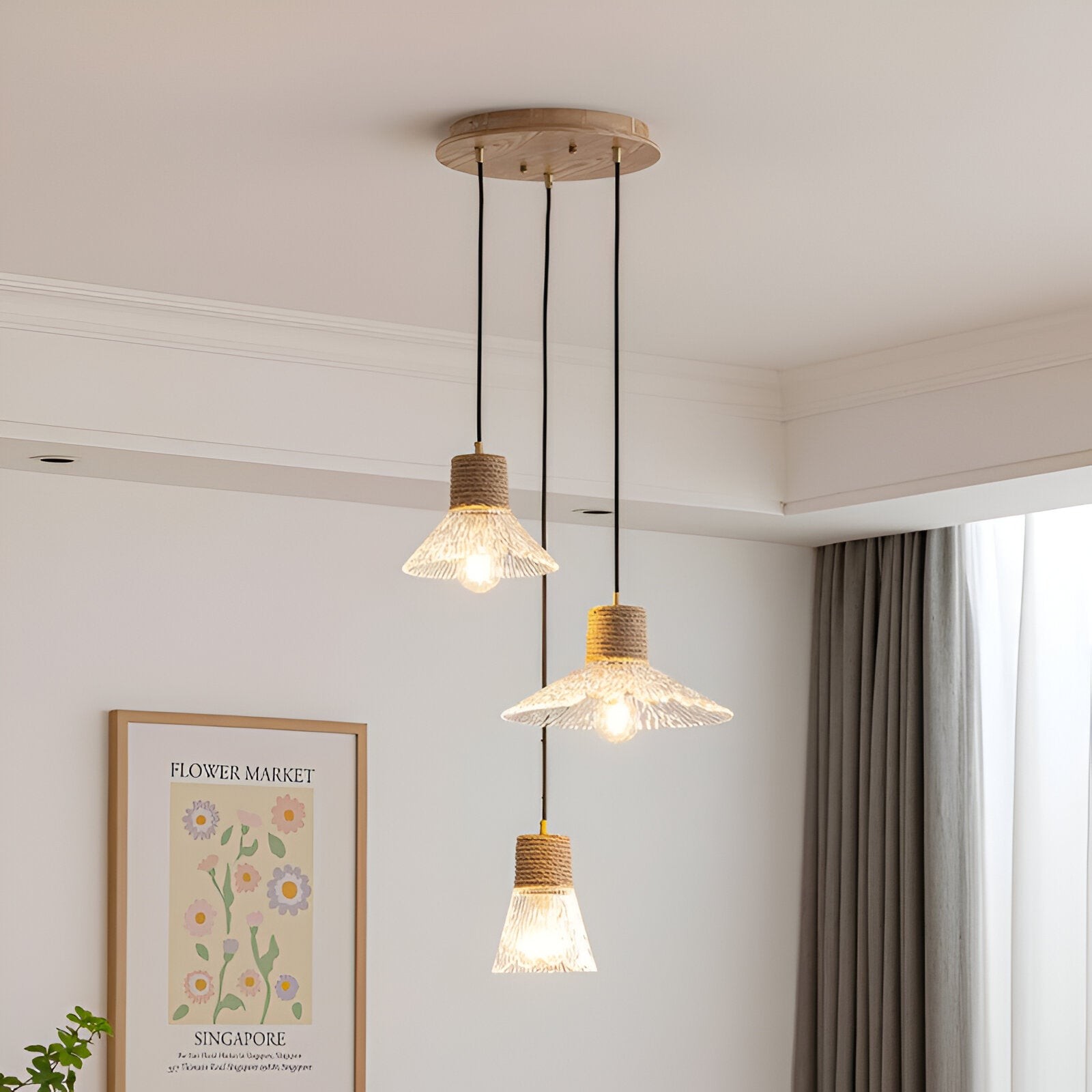 Hanglamp met glazen kap van Scandinavisch henneptouw HL3491