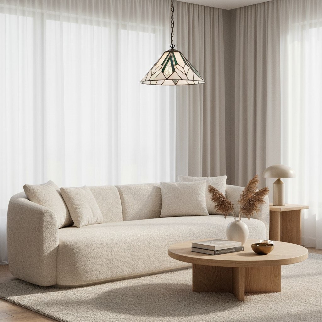 TF Astoria Tiffany plafondpendel - Geometrisch glazen ontwerp met reliëf voor de woonkamer HL2236