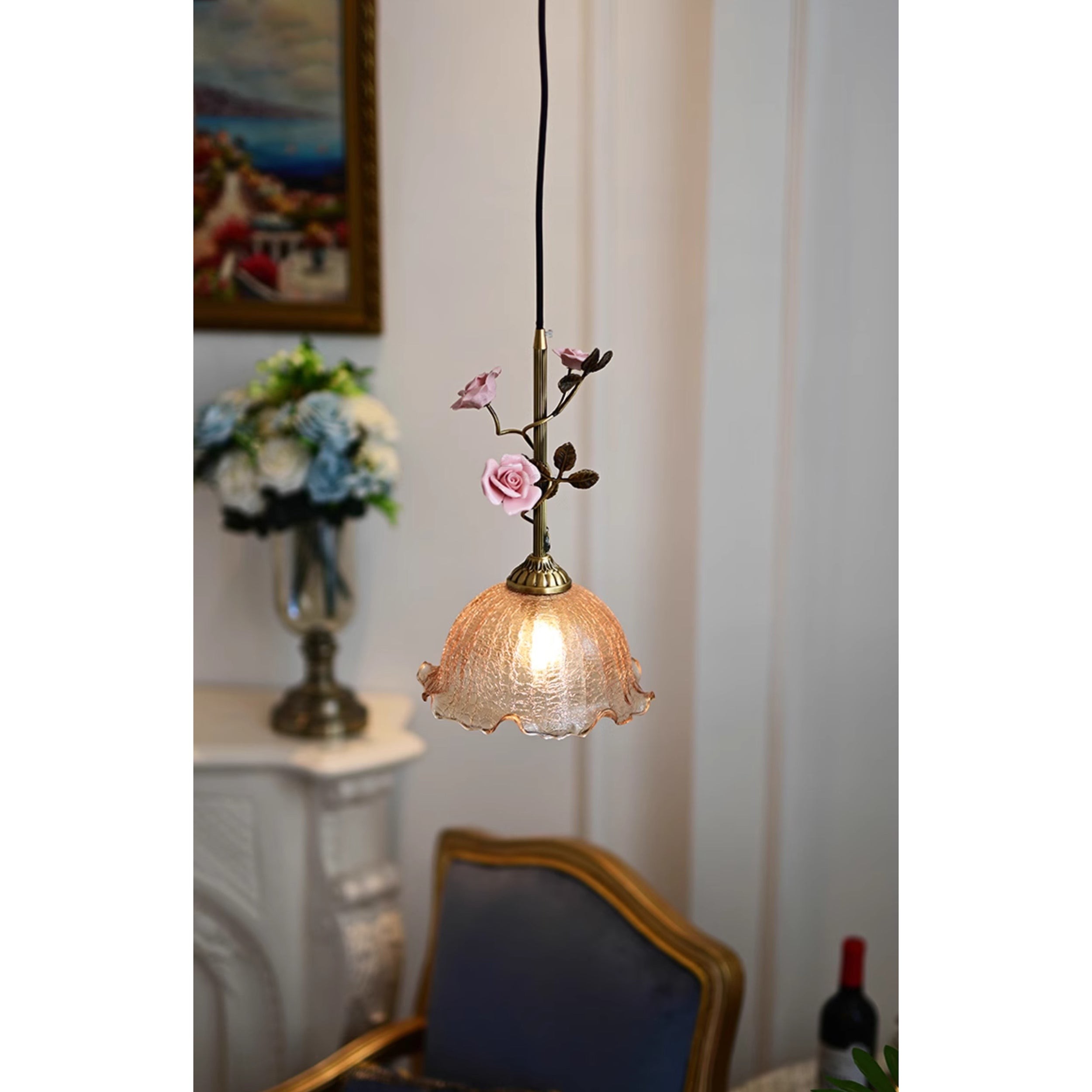 Lalique roze glazen hanglamp HL3227