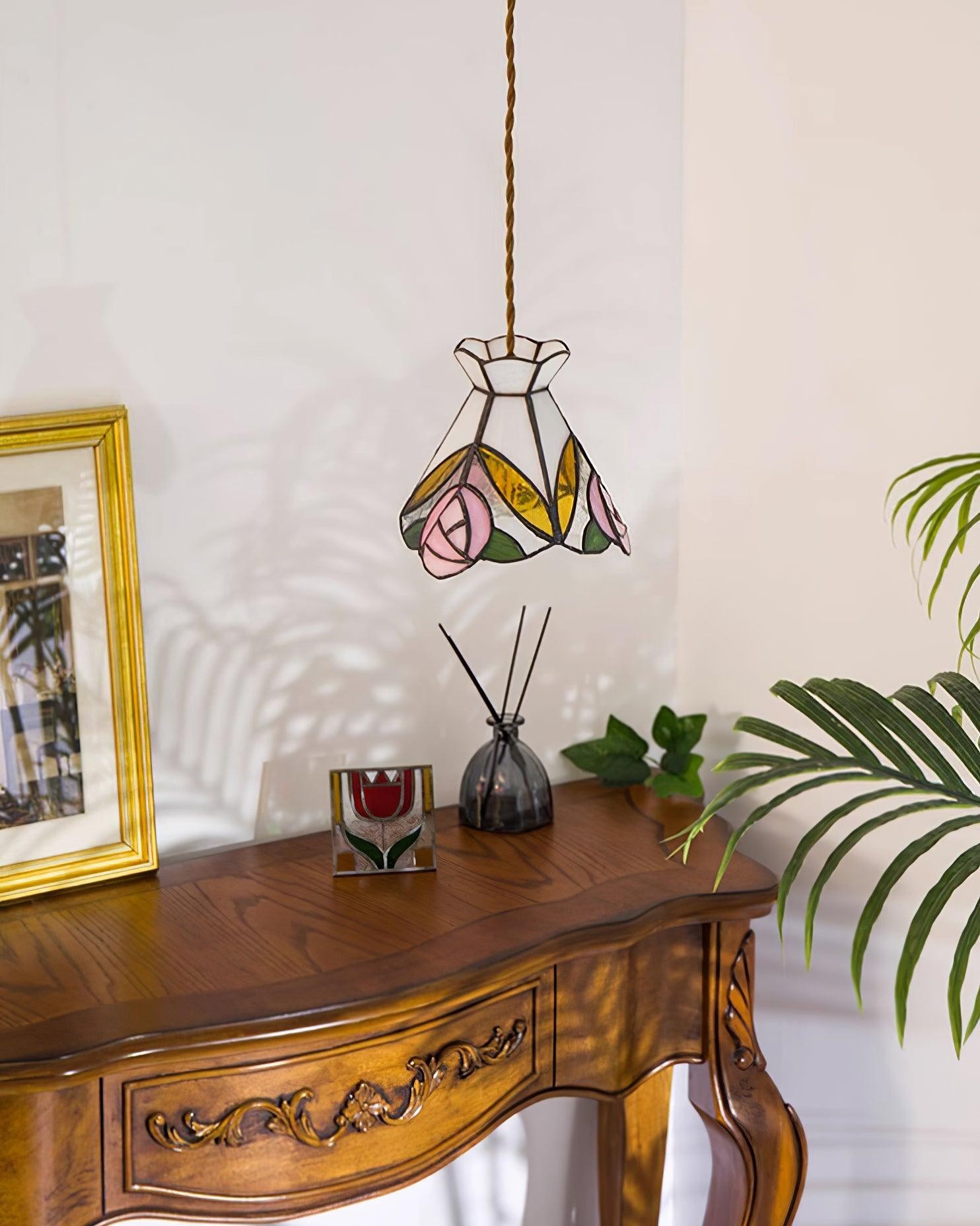 Franse Retro Rozen Glas-in-lood Hanglamp HL908