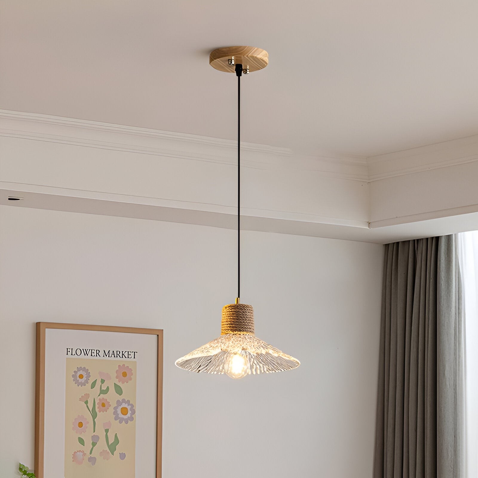 Hanglamp met glazen kap van Scandinavisch henneptouw HL3491
