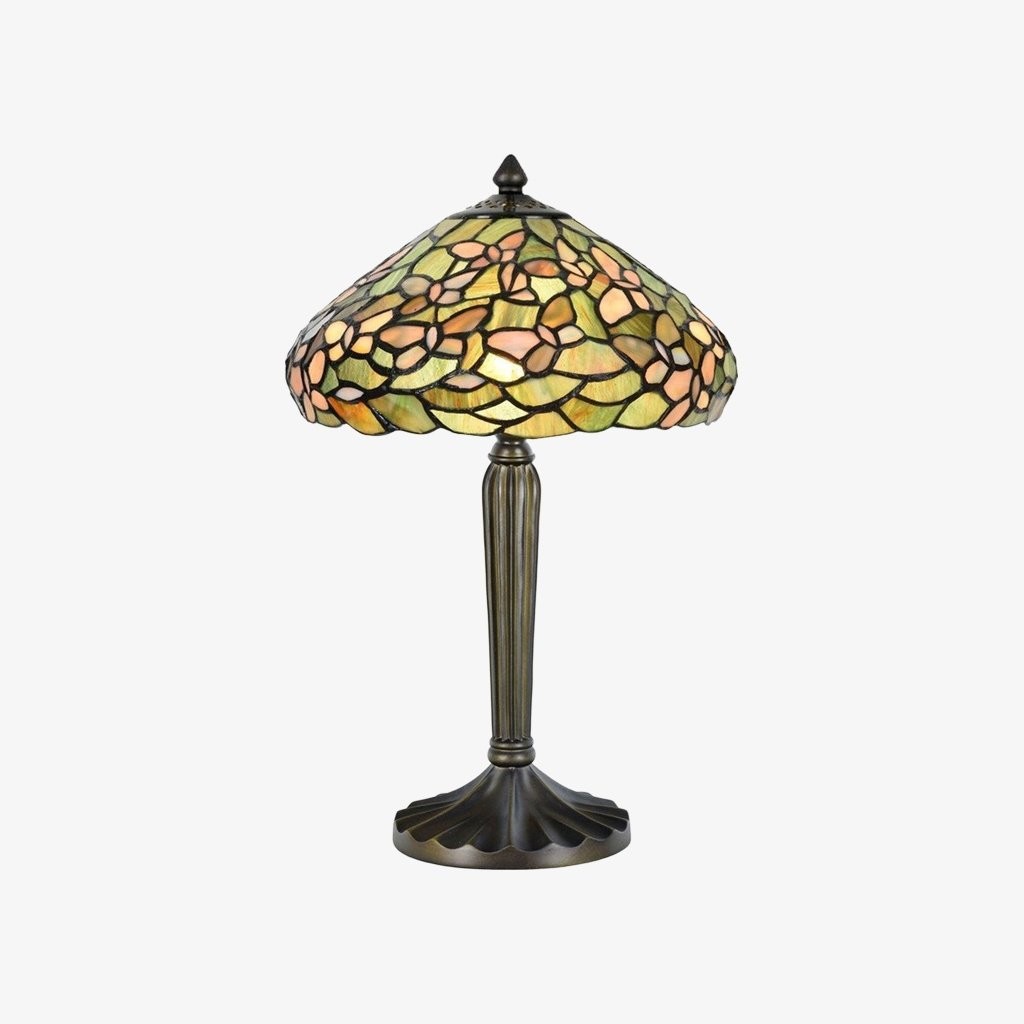 TF Sorenia Tafellamp - Warme lamp in glas-in-loodstijl met bloemenmotief voor woonkamer of slaapkamer HL2087