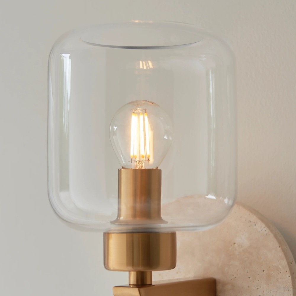 Korlisse Moderne Marmeren Wandlamp - Vintage Messing & Helder Glas Accentlamp voor Woonkamer en Hal HL2145
