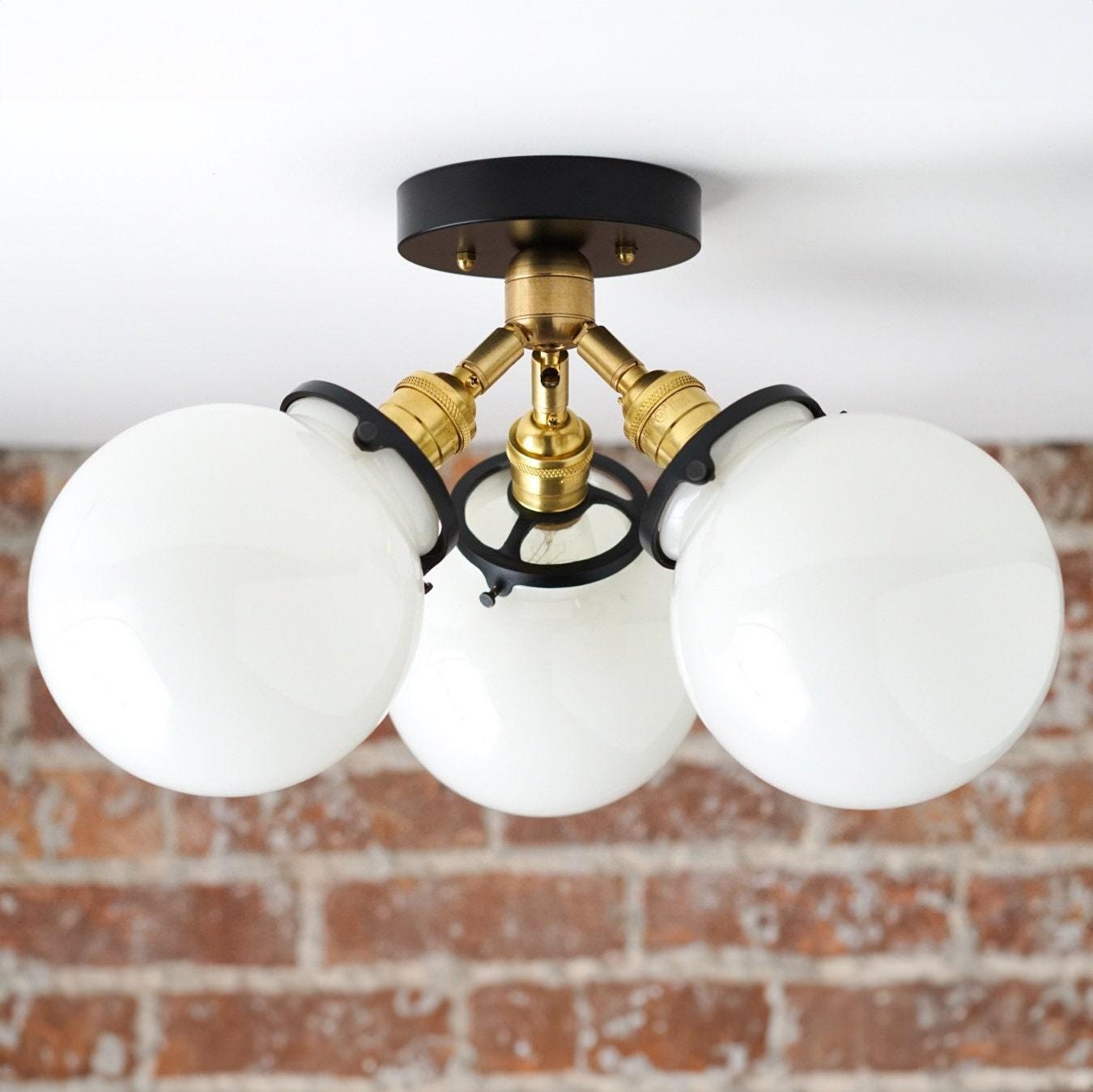 Glorica glazen bollamp - Mid-Century semi-flush plafondlamp HL1735